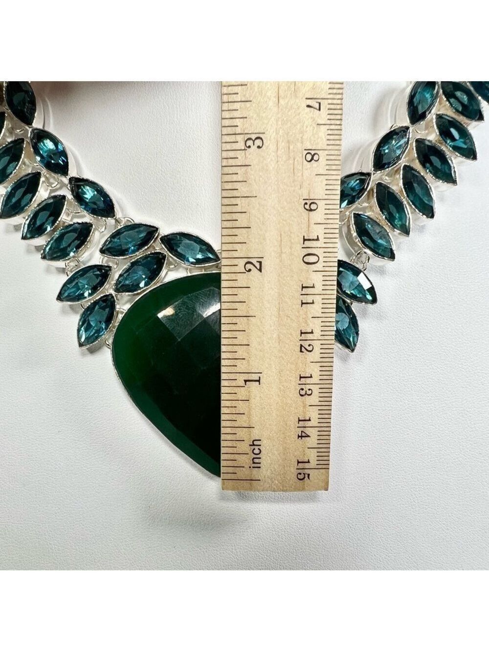 Emerald 925 Faceted Large Synthetic Gemstone Necklace - Picture 4 of 6